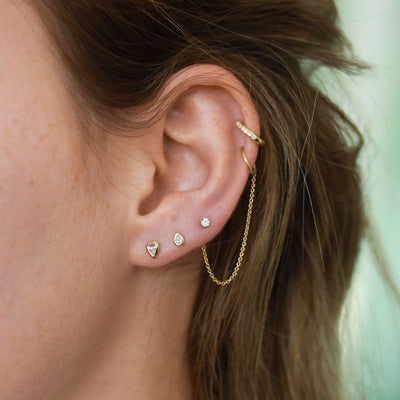 Elsa Piercing Earring 14K Gold White Diamond Earrings 