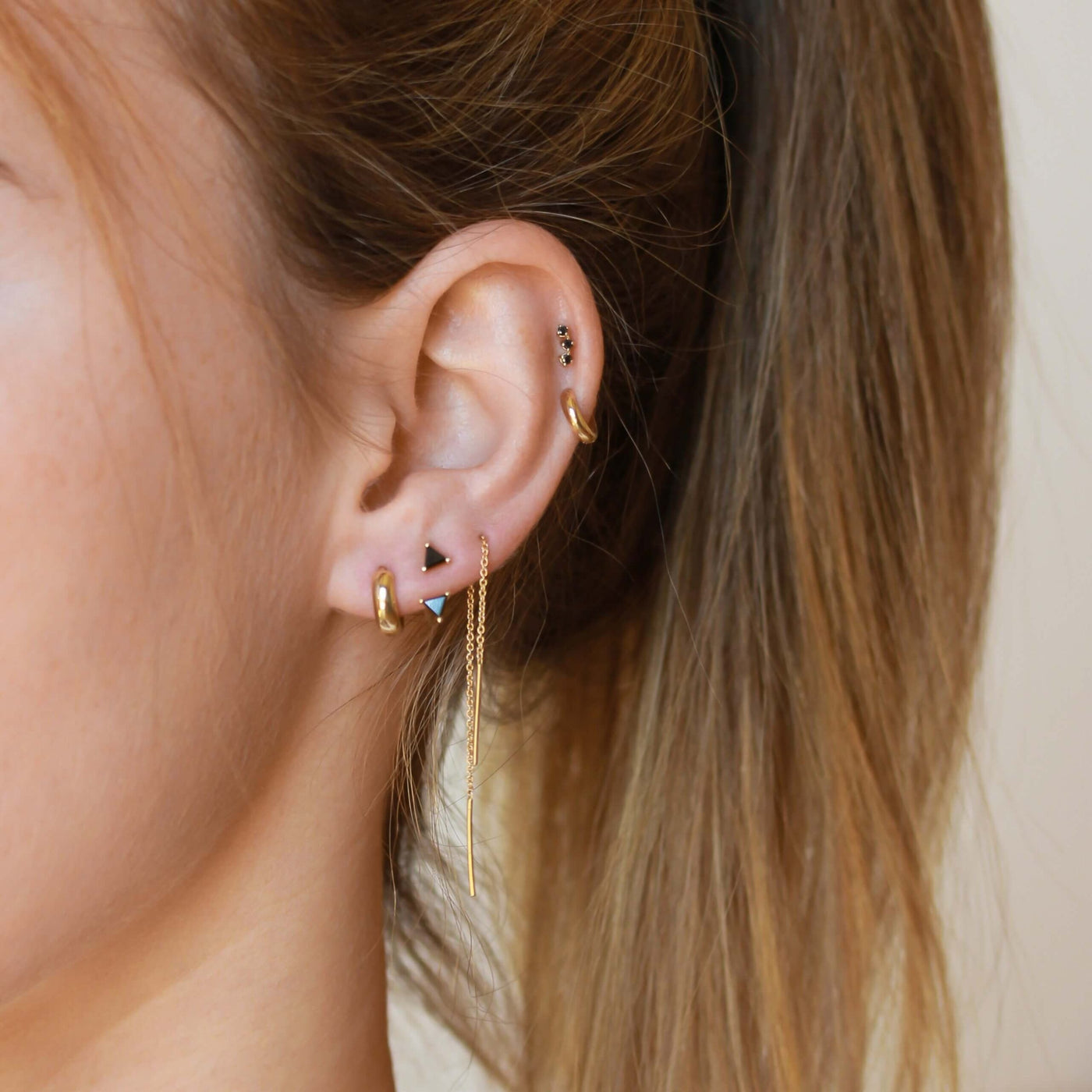 Bell Piercing Earring 14K Gold Black Diamonds Earrings 