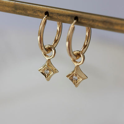 Small Hoop Star Earrings 14K Gold Earrings 14K White