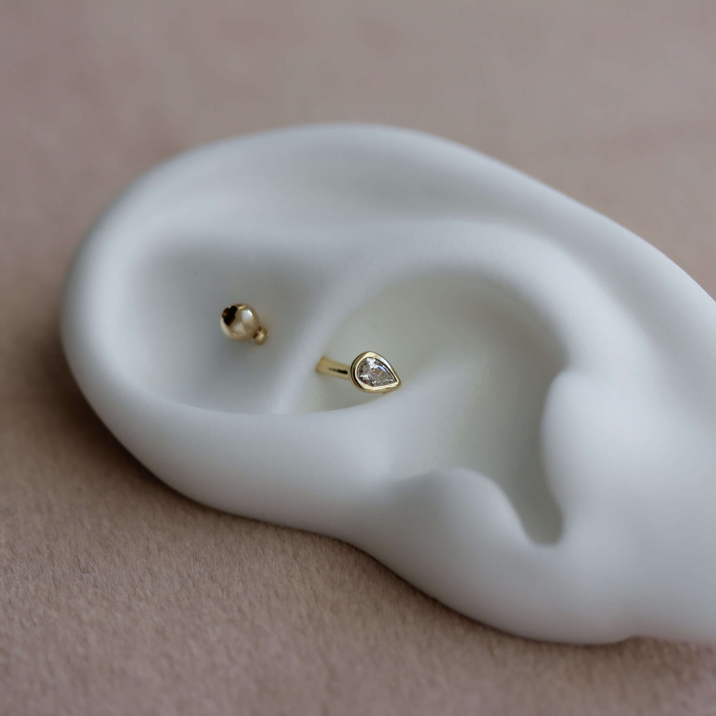 Elsa Rook Piercing Earring 14K Gold White Diamond Earrings 