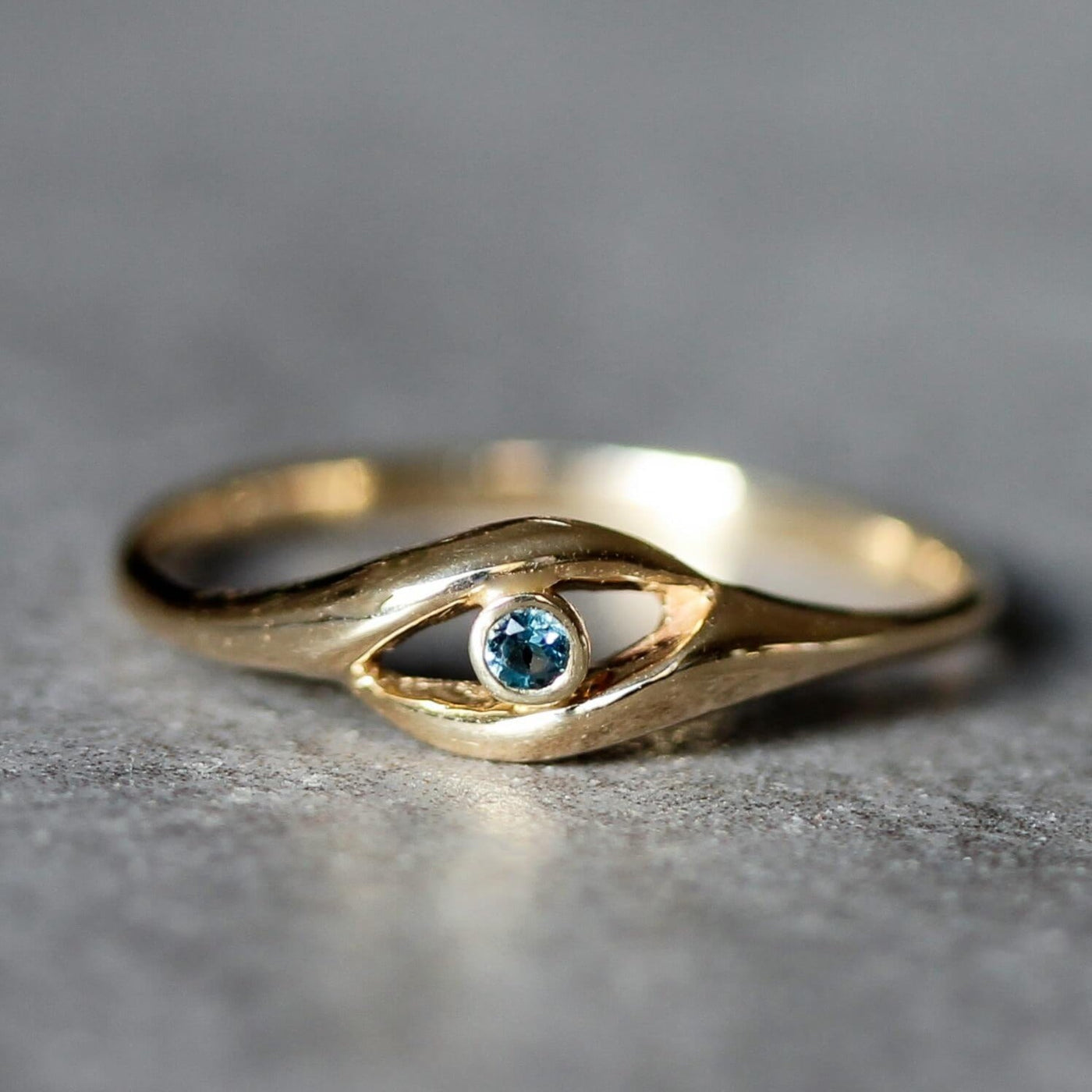 Evil Eye Ring 14K Gold Blue Topaz Rings 