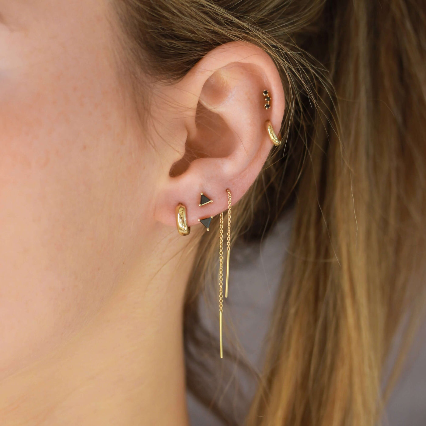 Bell Piercing Earring 14K Gold Black Diamonds Earrings 