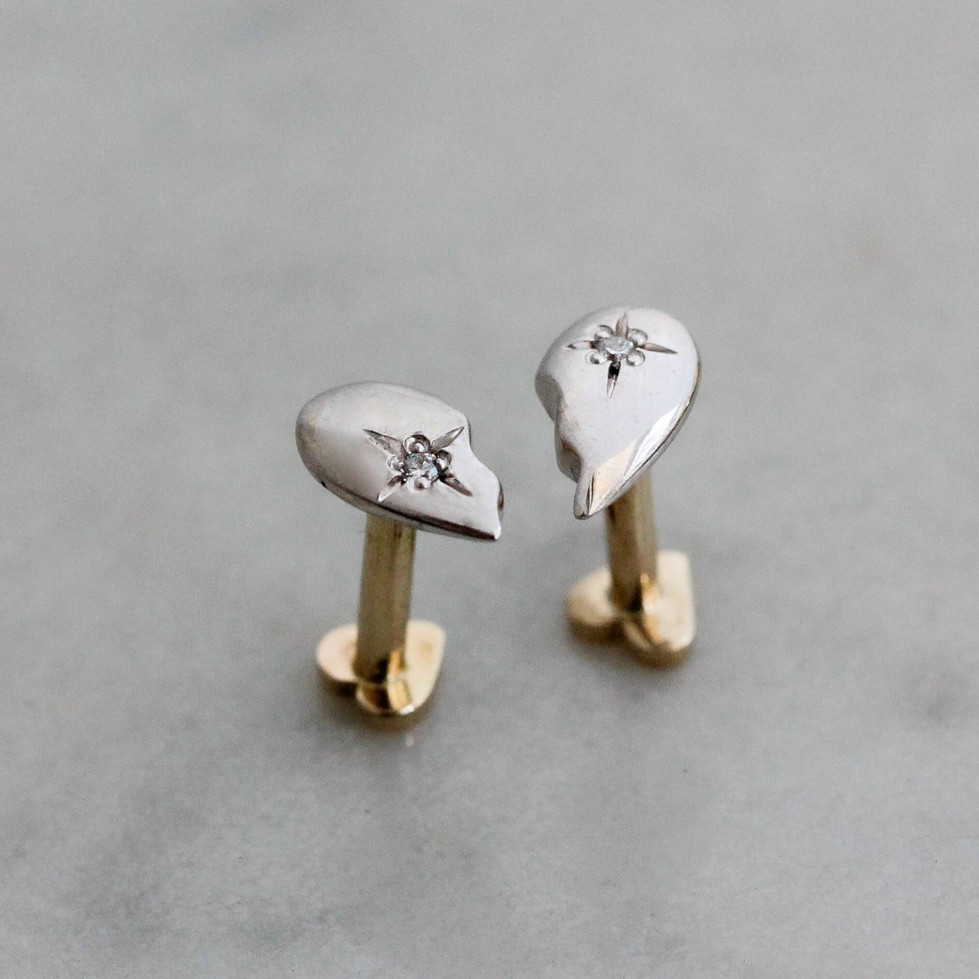 BFF Heart Piercing Earring 14K Gold White Diamond Earrings 