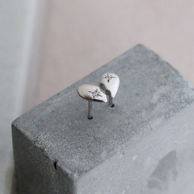 BFF Heart Earrings 14K Gold White Diamond Earrings 
