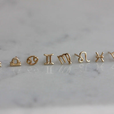 Zodiac Sign Earrings 14K Gold Earrings 