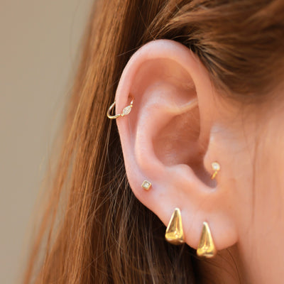 Marquise Helix Earring 14K Gold White Diamonds Earrings 