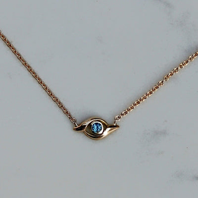 Evil Eye Necklace 14K Gold Blue Topaz Necklaces 