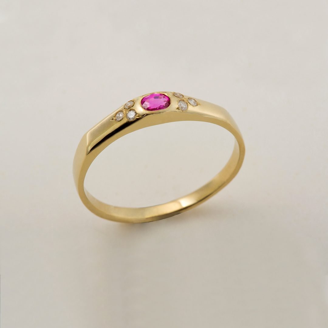 Emily Ring 14K Gold White Diamonds and Ruby Rings 