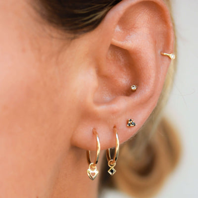 Tiny Aris Earring 14K Gold Black Diamonds Earrings 