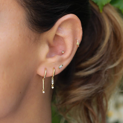 Venessa Piercing Earring 14K Gold White Diamond Earrings 