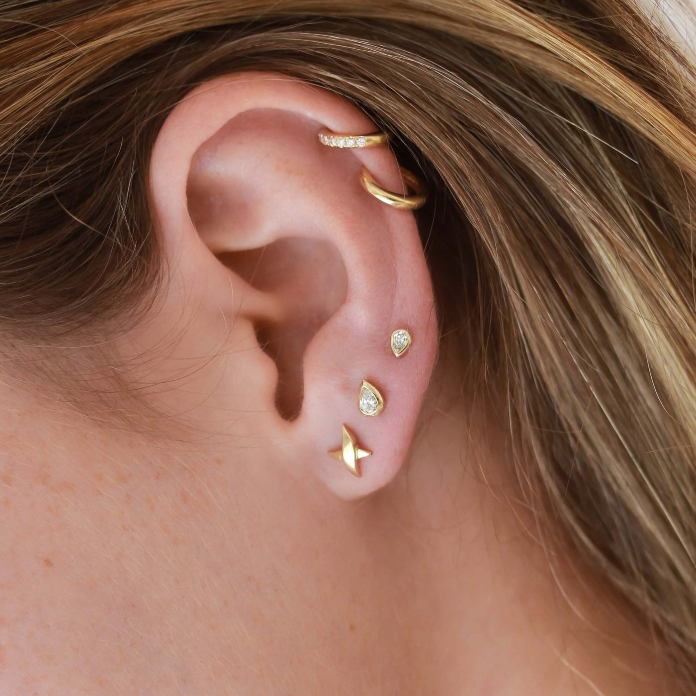 Small Elsa Earring 14K Gold White Diamond Earrings 