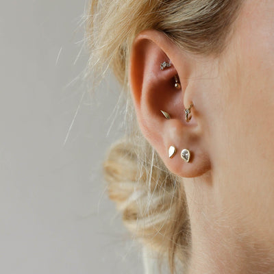 Tiffany Piercing Hoop Earring 14K Gold White Diamond Earrings 