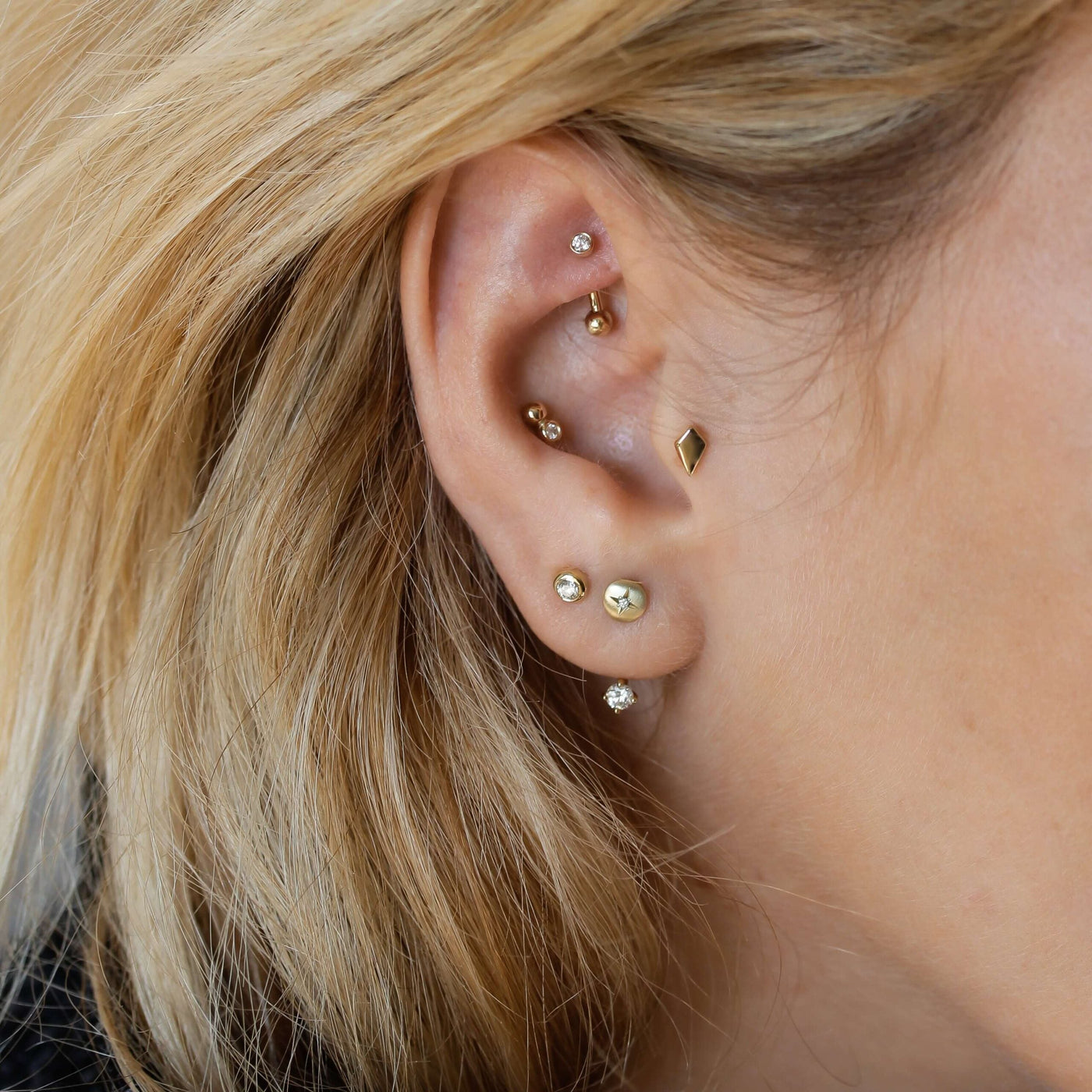 Chloe Rook Piercing Earring 14K Gold White Diamond Earrings 