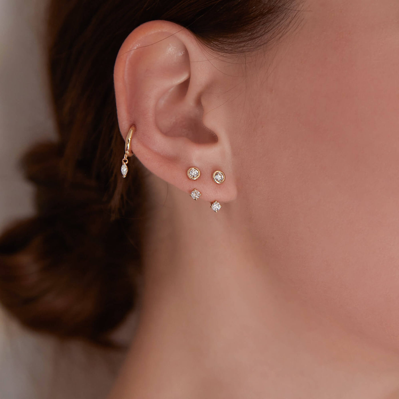 Marquise Kelly Piercing Hoop Earring 14K Gold White Diamond Earrings 