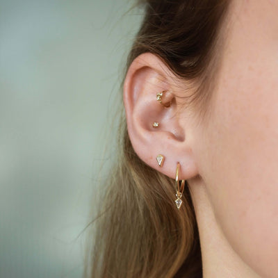 Nina Hoop Earring 14K Gold White Diamond Earrings 