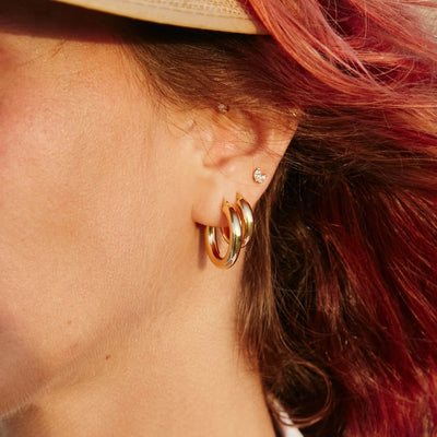 Big Plain Chunky Hoop Earring 14K Gold Earrings 