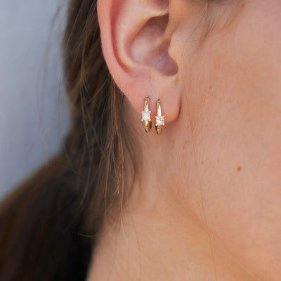 Prince Kelly Hoop Earring 14K Gold White Diamond Earrings 