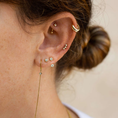 Bell Piercing Earring 14K Gold White Diamonds Earrings 