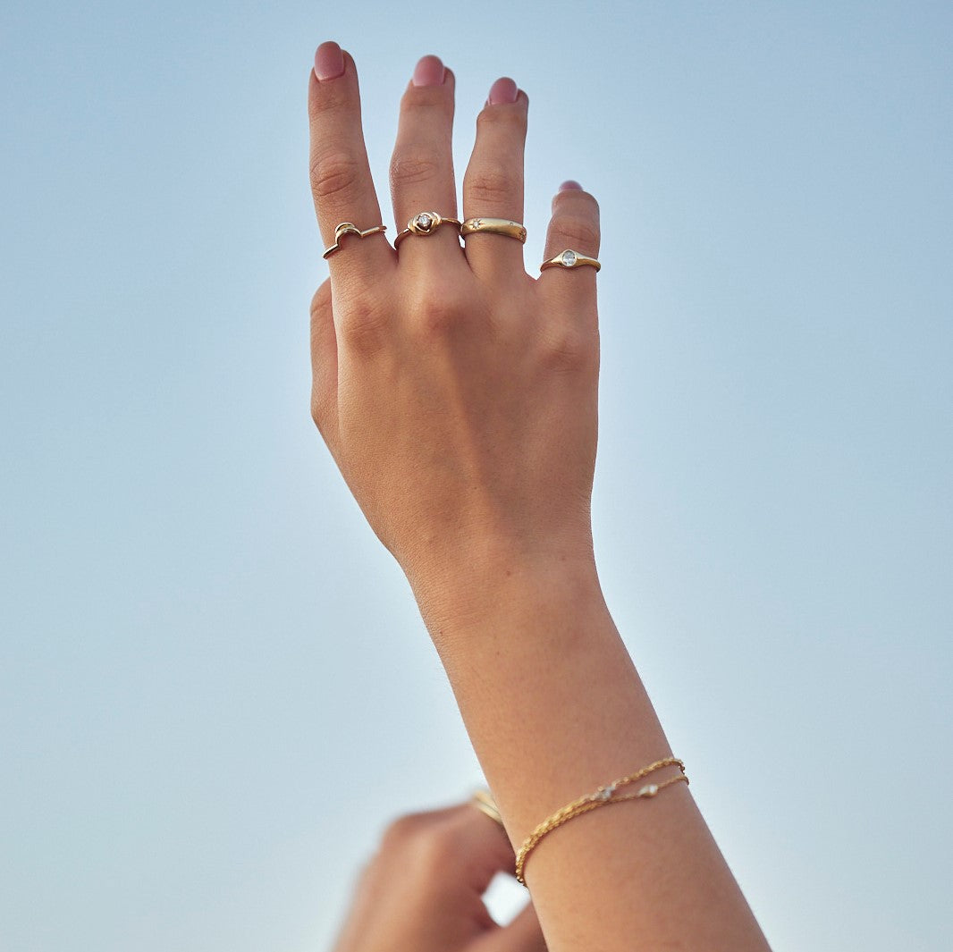 Double Luna Ring 14K Gold White Diamond Rings 