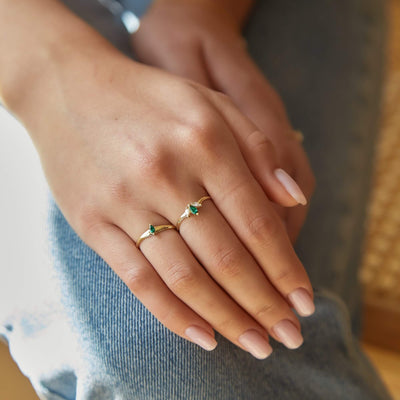 Louise Ring 14K Gold White Diamonds & Emerald Rings 