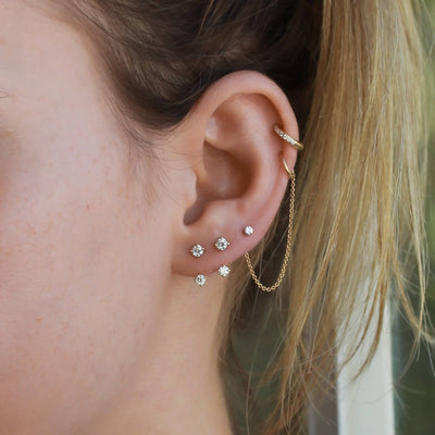 Annie Piercing Hoop Earring 14K Gold White Diamond Earrings 