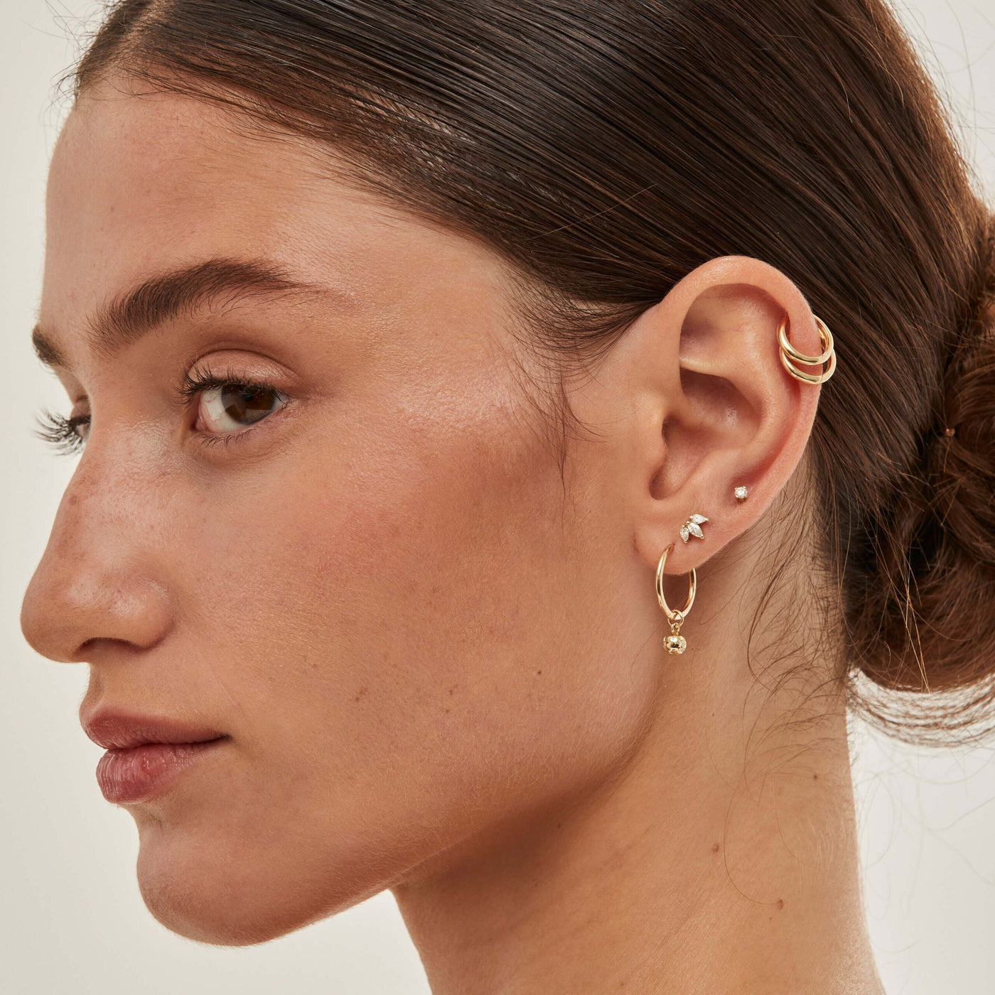 Medium Tiffany Piercing Earring 14K Gold White Diamond Earrings 