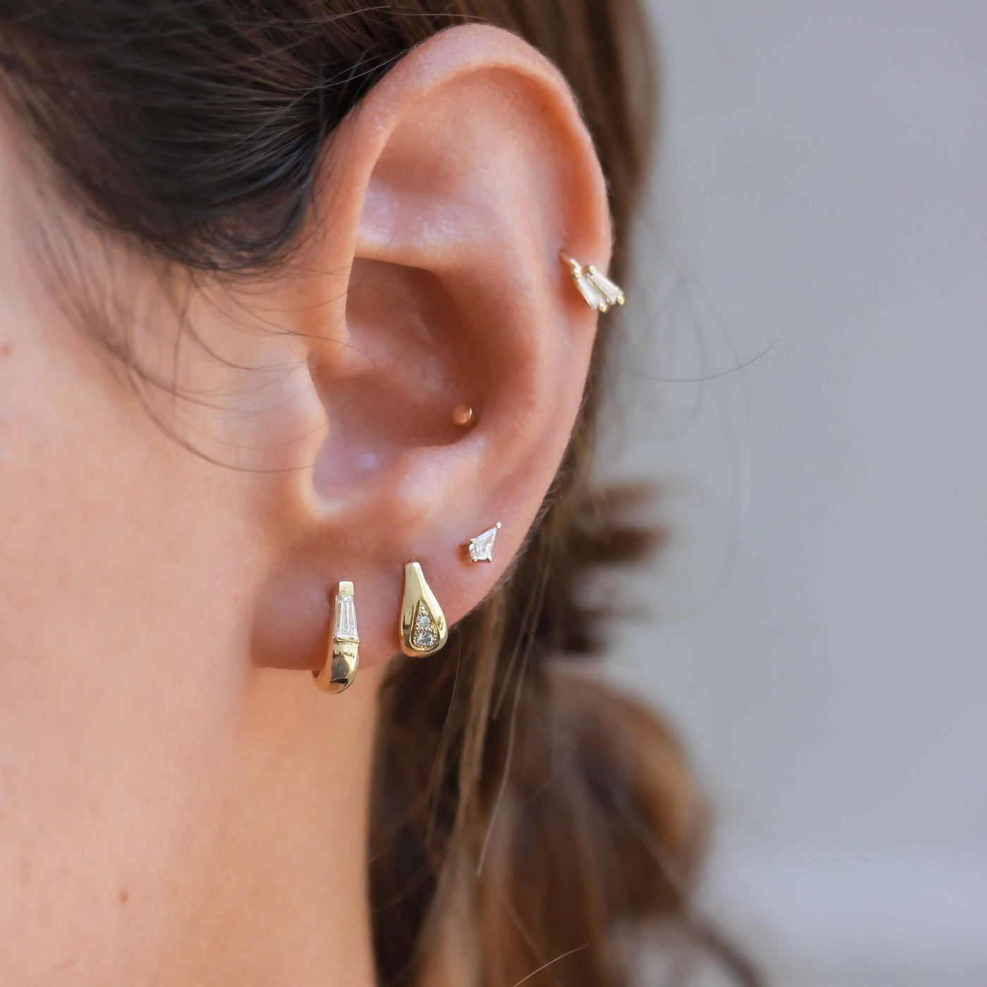 Flat Piercing Earring 14K Gold Earrings 