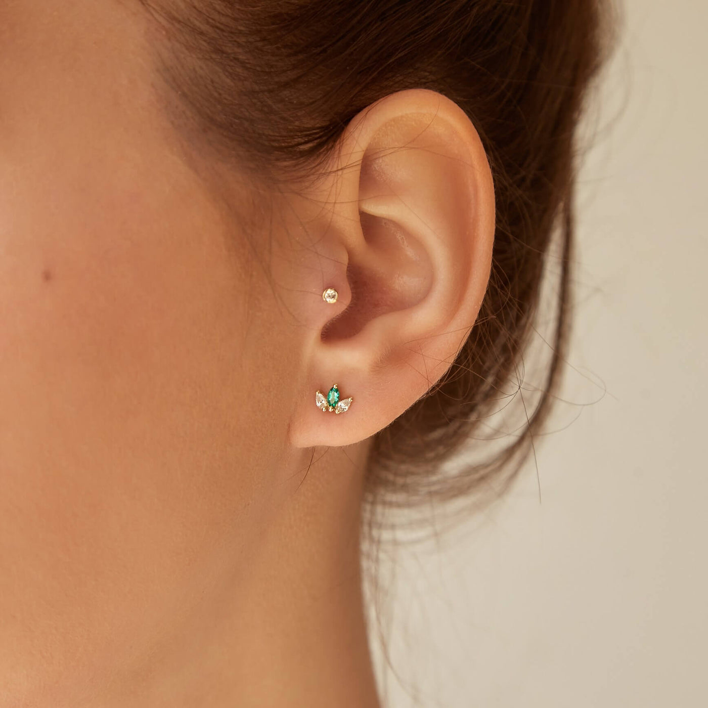 Louise Earring 14K Gold White Diamonds & Emerald Earrings 