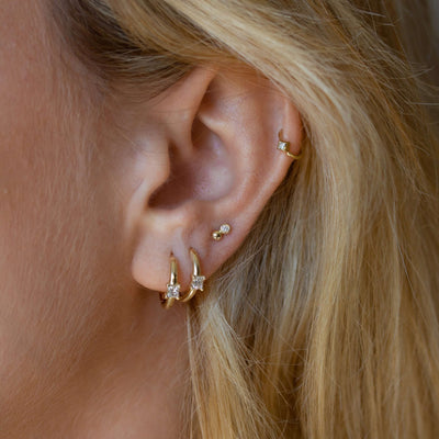 Brenda Piercing Earring 14K Gold White Diamond Earrings 