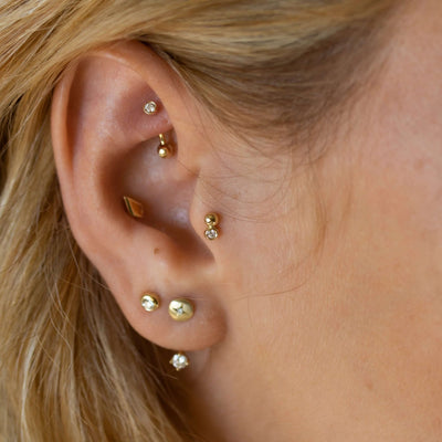Brenda Piercing Earring 14K Gold Black Diamond Earrings 