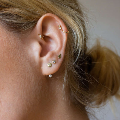 Brenda Piercing Earring 14K Gold White Diamond Earrings 