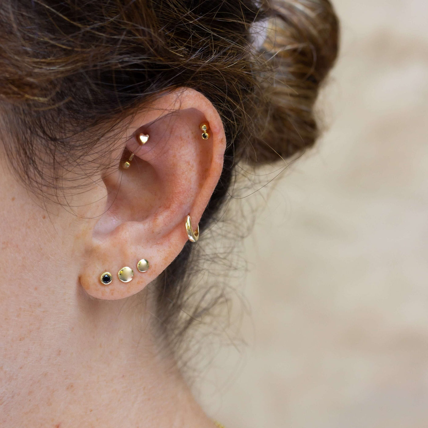 Brenda Piercing Earring 14K Gold Black Diamond Earrings 