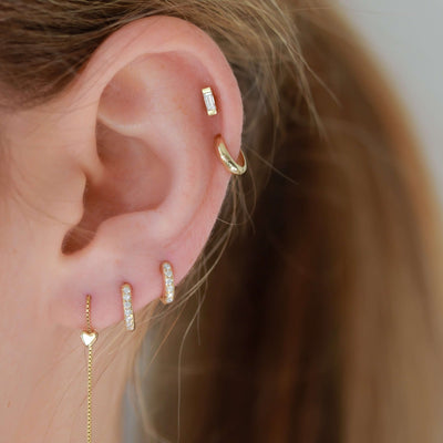 Venessa Piercing Earring 14K Gold White Diamond Earrings 