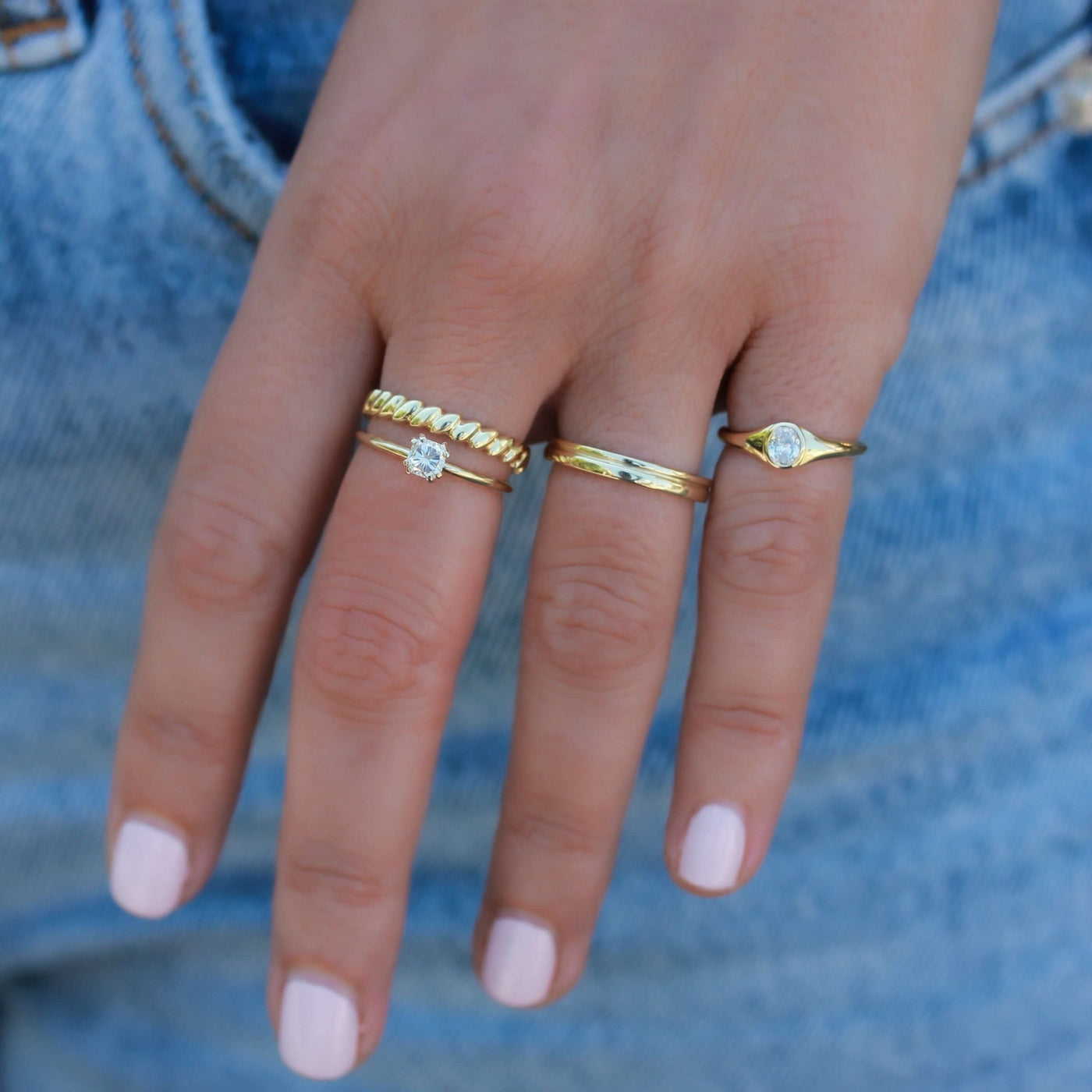 Lyon Ring 14K Gold White Diamond Rings 