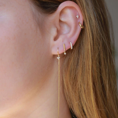 Kelly Piercing Hoop Earring 14K Gold White Diamonds Earrings 