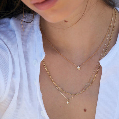 Full Moon Necklace 14K Gold White Diamond Necklaces 