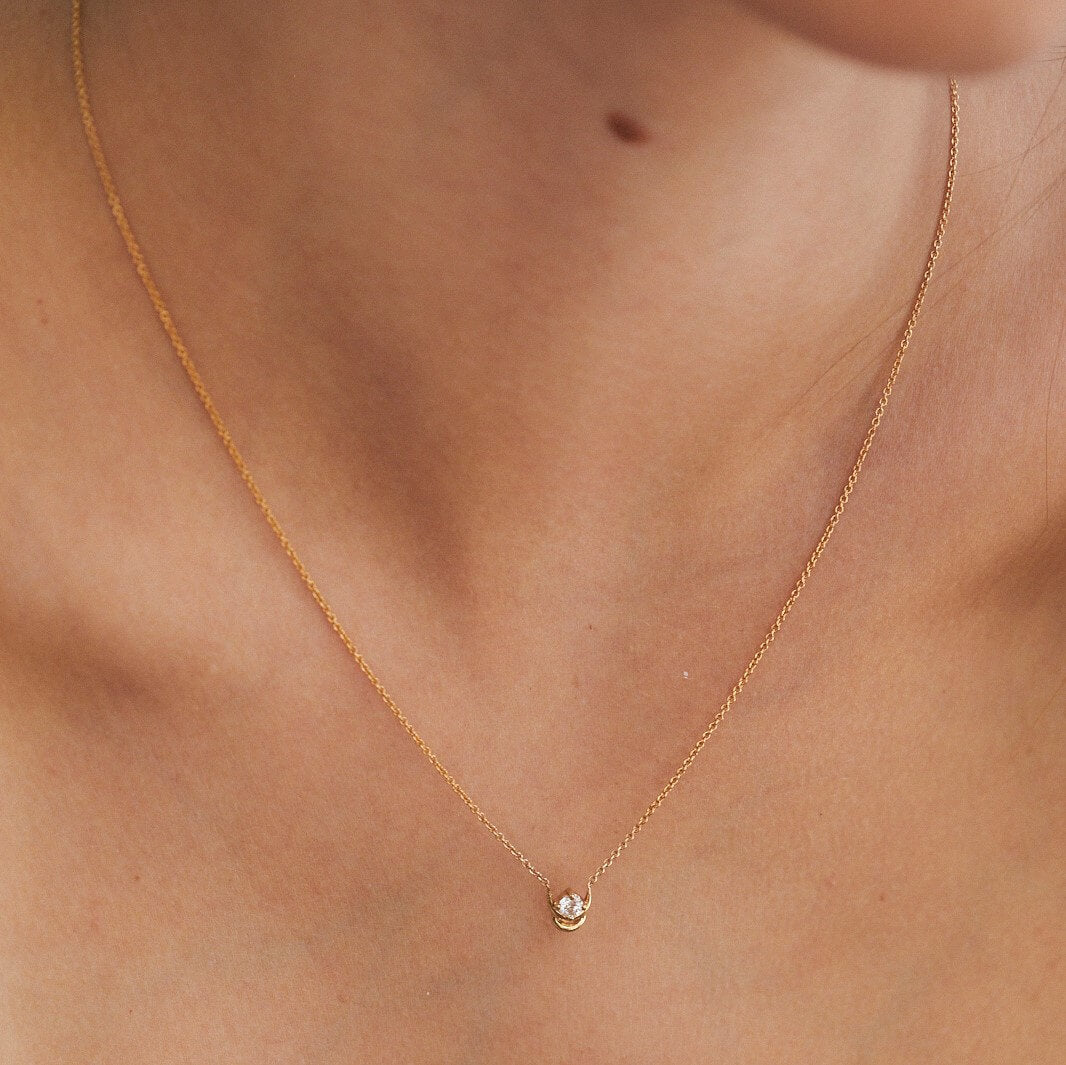 Full Moon Necklace 14K Gold White Diamond Necklaces 