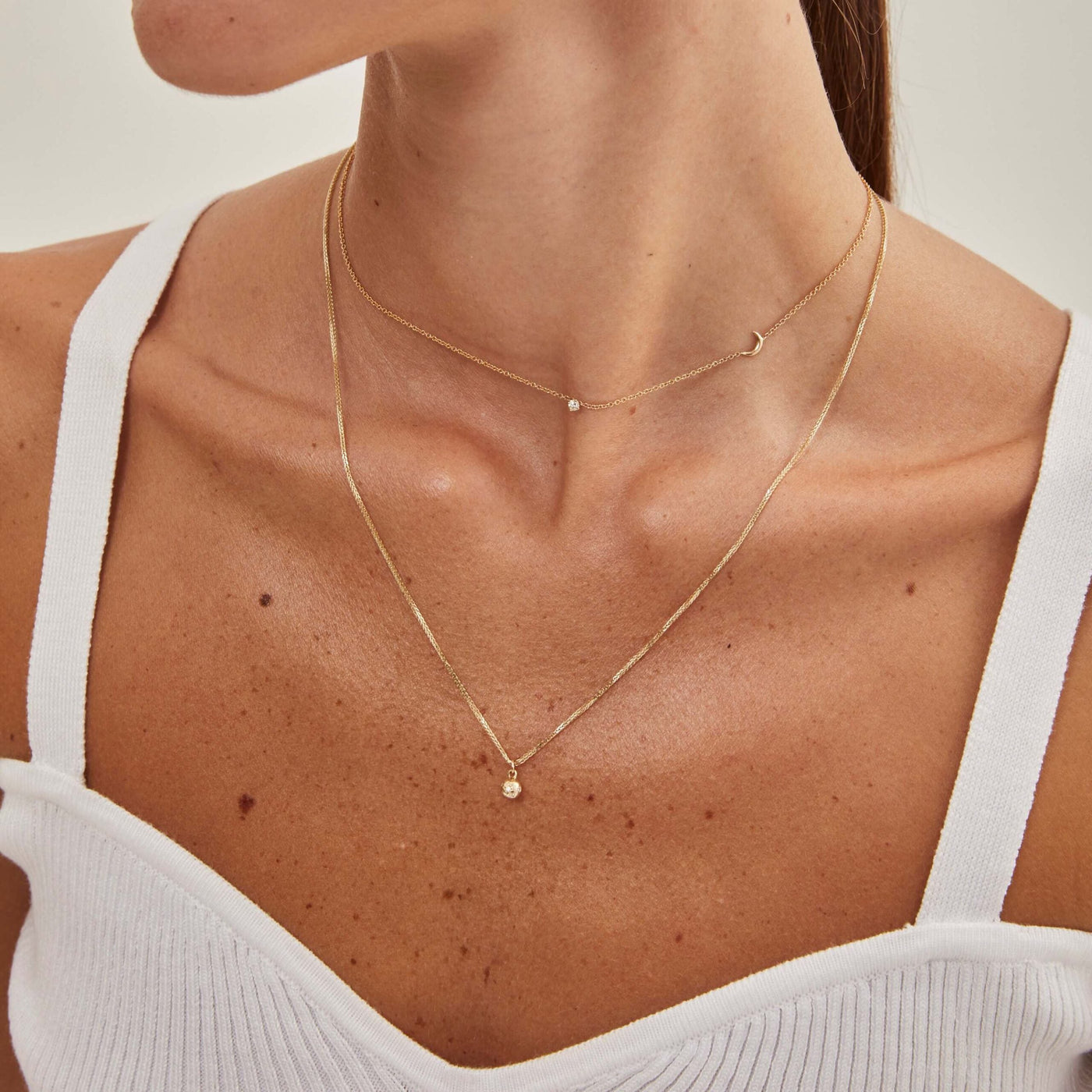 Chloe Moon Necklace 14K Gold White Diamond Necklaces 