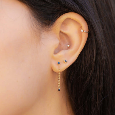 Tiffany Piercing Hoop Earring 14K Gold White Diamond Earrings 