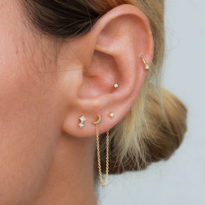 Extra Tiny Star Earring 14K Gold White Diamond Earrings 