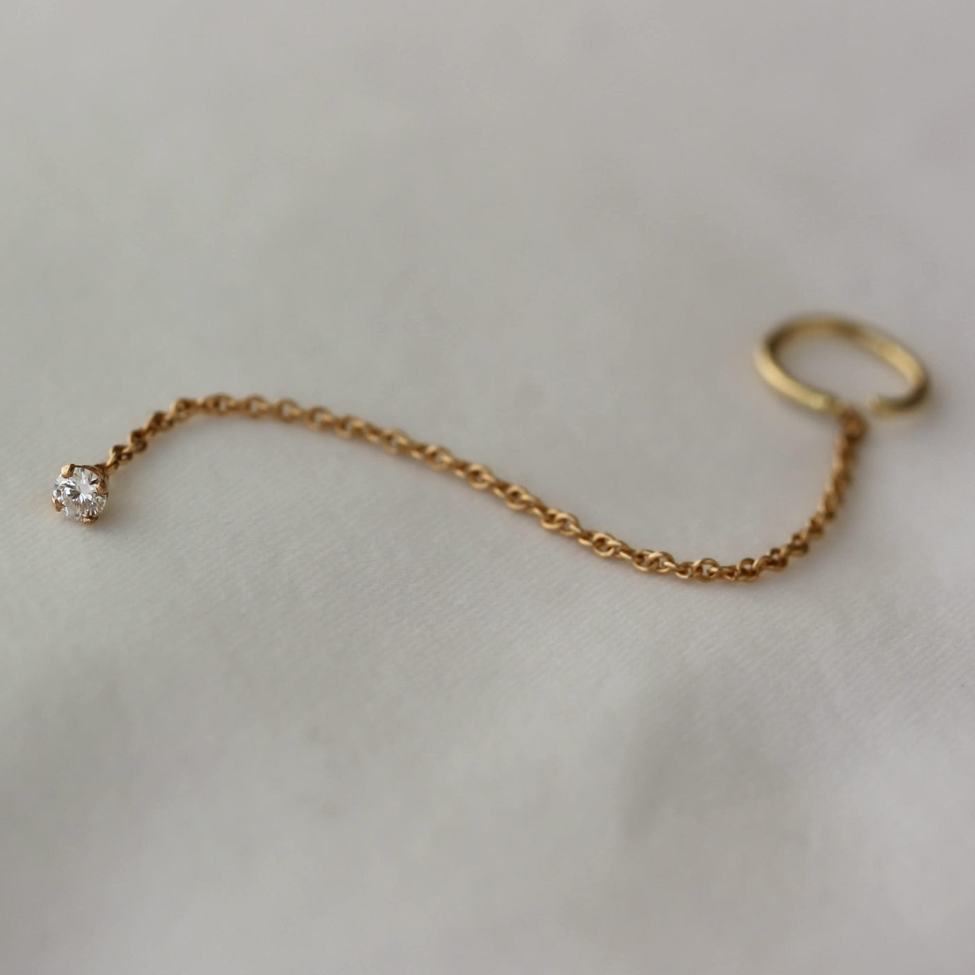 Annie Piercing Hoop Earring 14K Gold White Diamond Earrings 
