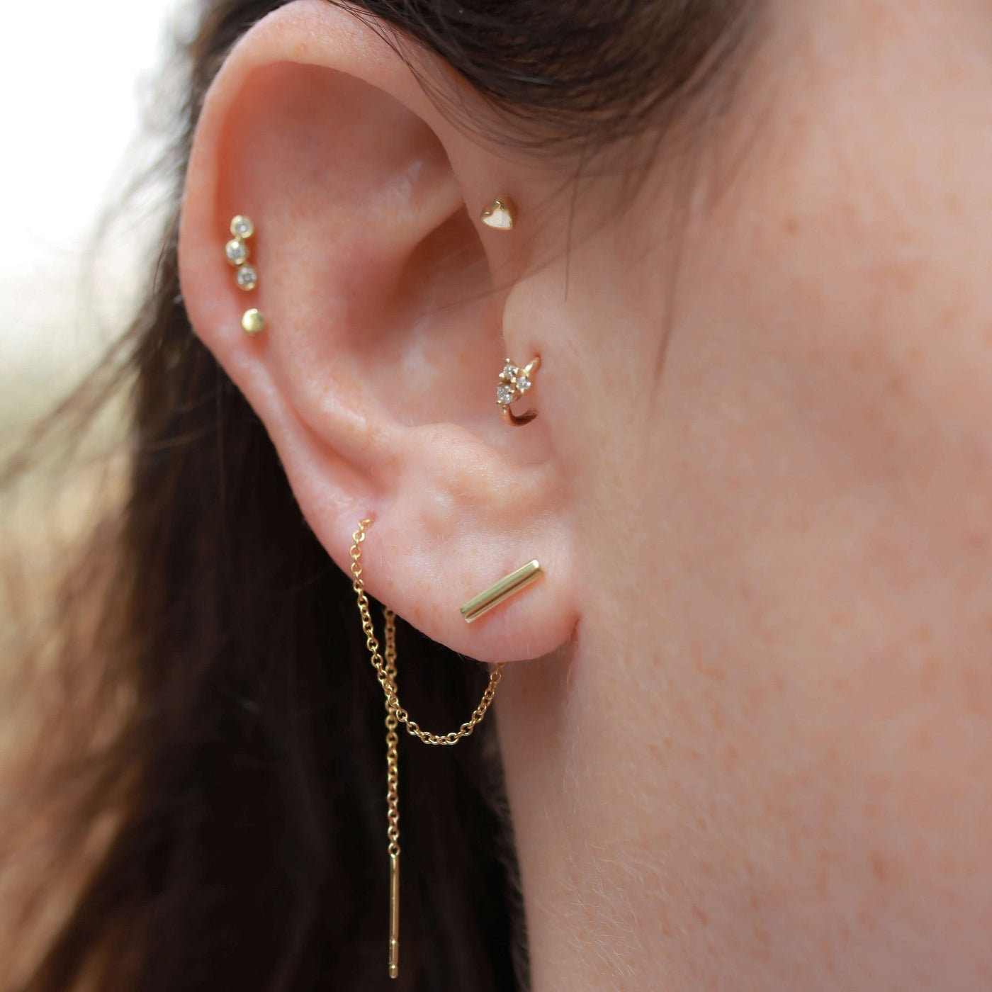 Aris Piercing Hoop Earring 14K Gold Black Diamond Earrings 
