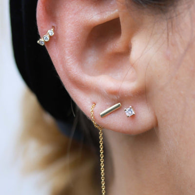 Gaia Piercing Hoop Earring 14K Gold White Diamonds Earrings 