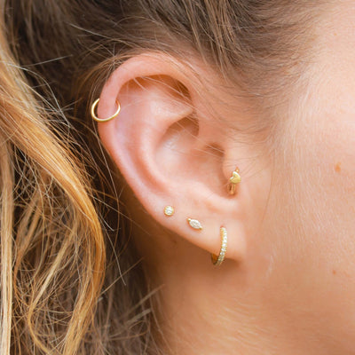 Plain Piercing Hoop Earring 14K Gold Earrings 