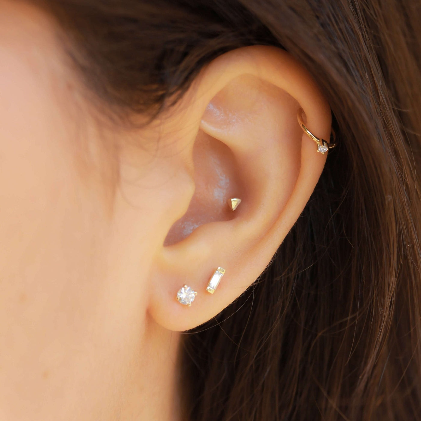 Large Tiffany Earring 14K Gold White Diamond Earrings 
