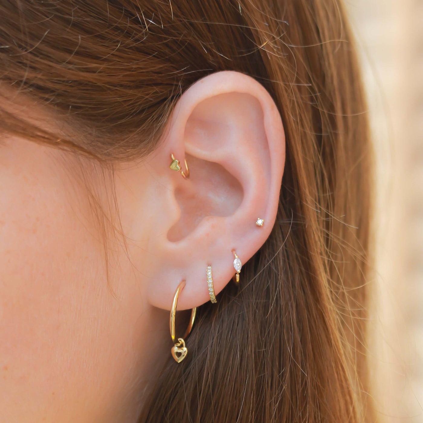 Tiffany Piercing Earring 14K Gold White Diamond Earrings 
