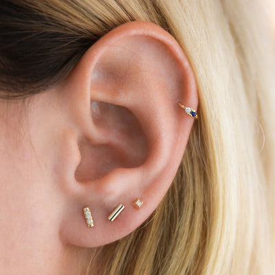 Extra Tiny Star Earring 14K Gold White Diamond Earrings 
