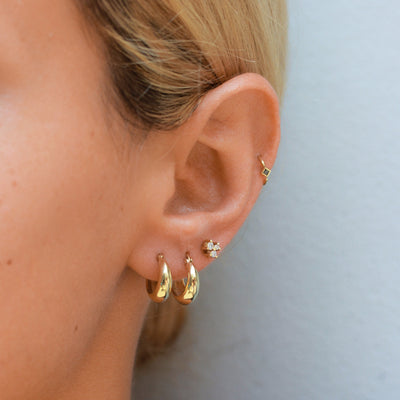 Prince Helix Piercing Hoop 14K Gold Black Diamond Earrings 