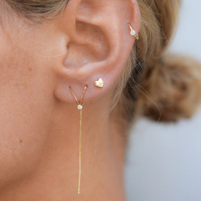 Chloe Piercing Hoop Earring 14K Gold White Diamond Earrings 