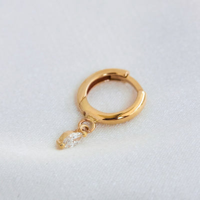 Marquise Kelly Piercing Hoop Earring 14K Gold White Diamond Earrings 14K White
